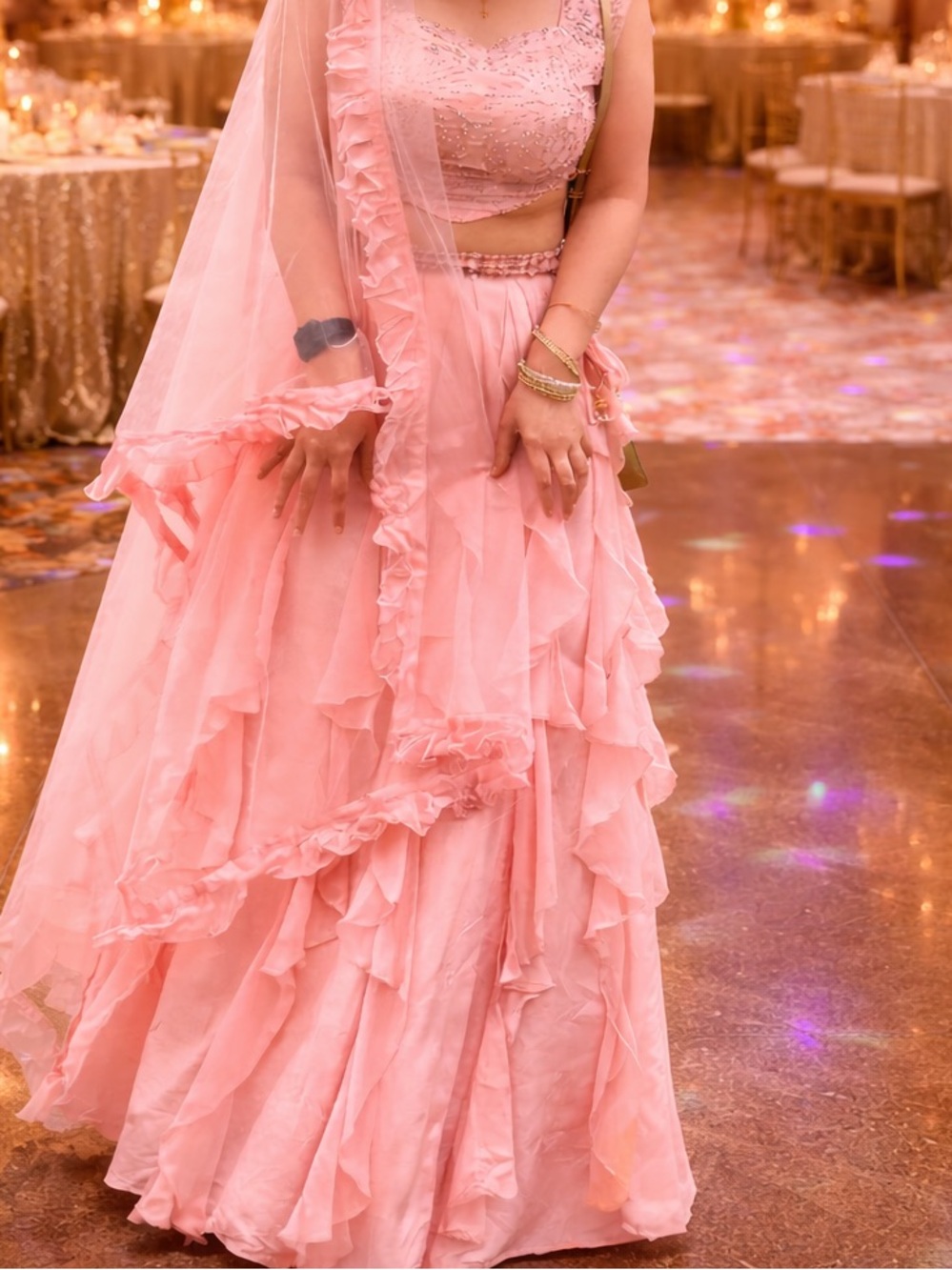 Elegant Pink Ruffled Women's Skirt Set